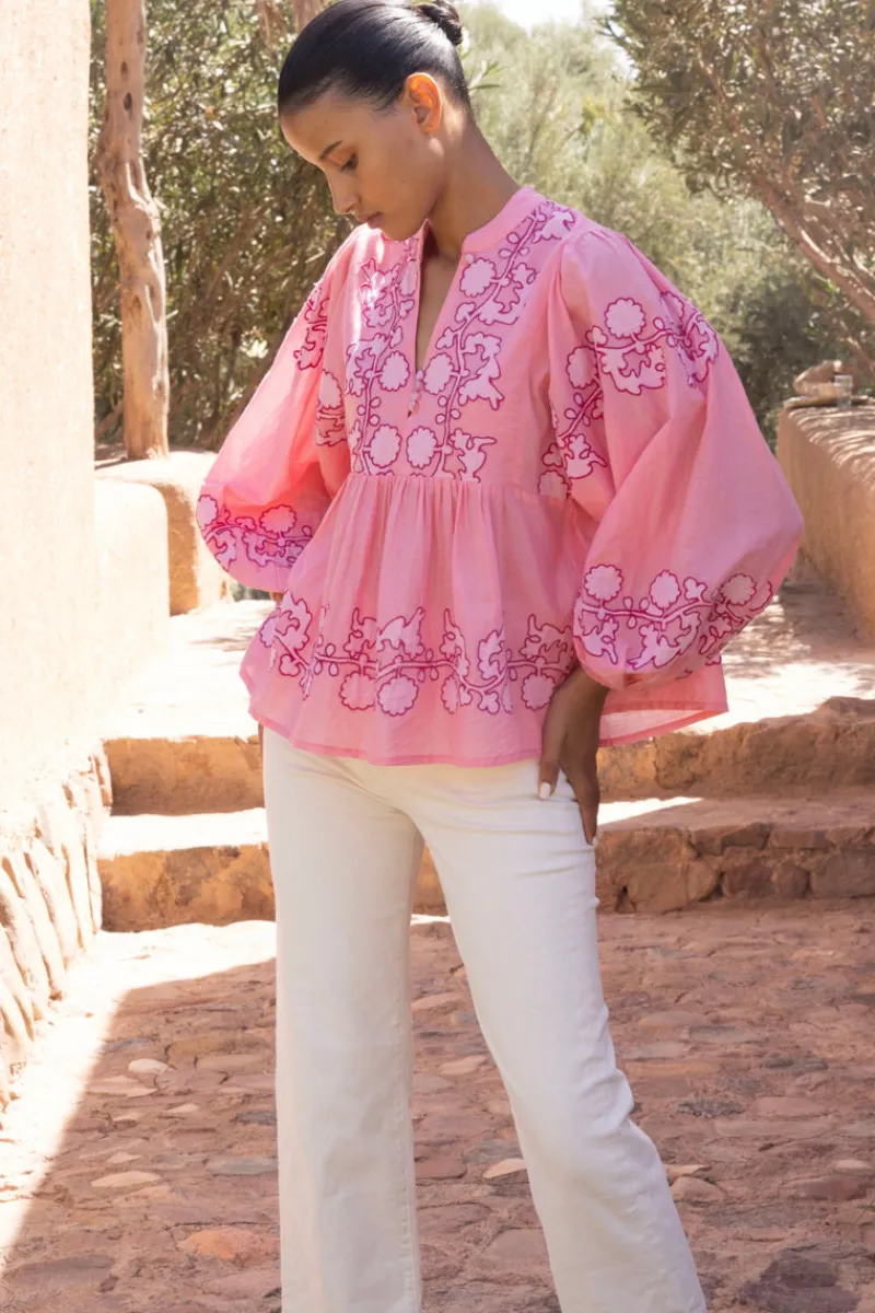Oliphant Mandarin Balloon Top- Tangier Pink
