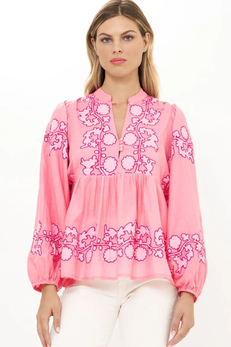 Oliphant Mandarin Balloon Top- Tangier Pink