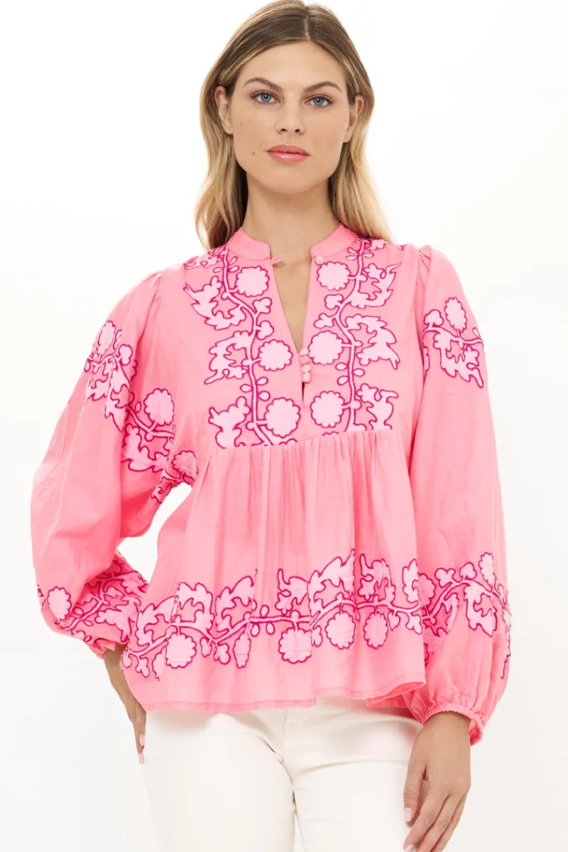 Oliphant Mandarin Balloon Top- Tangier Pink