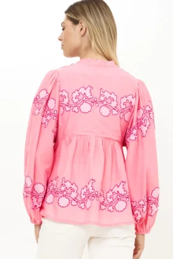 Oliphant Mandarin Balloon Top- Tangier Pink