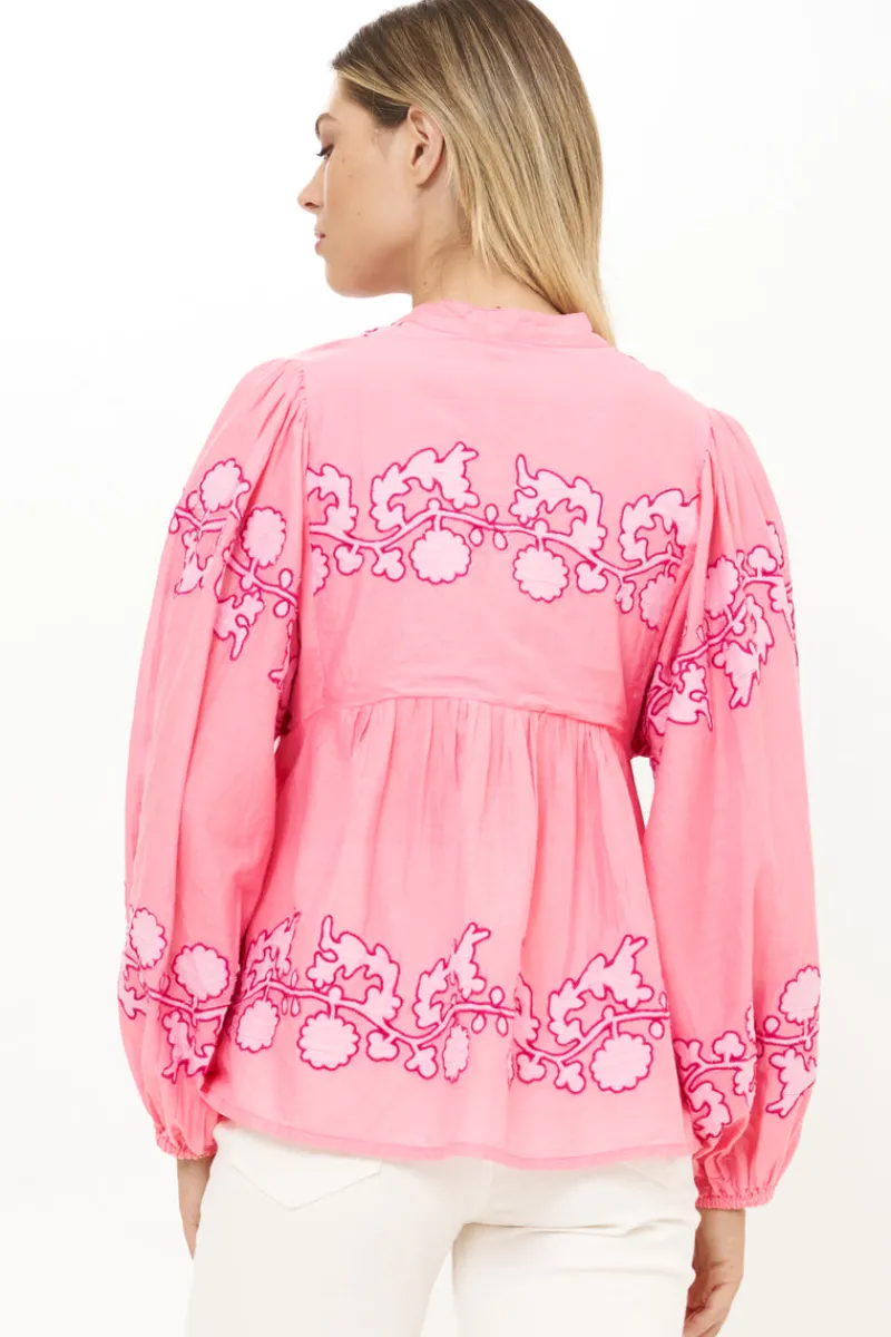Oliphant Mandarin Balloon Top- Tangier Pink