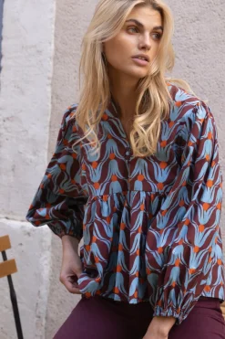 Oliphant Mandarin Balloon Top- Tulip Orange