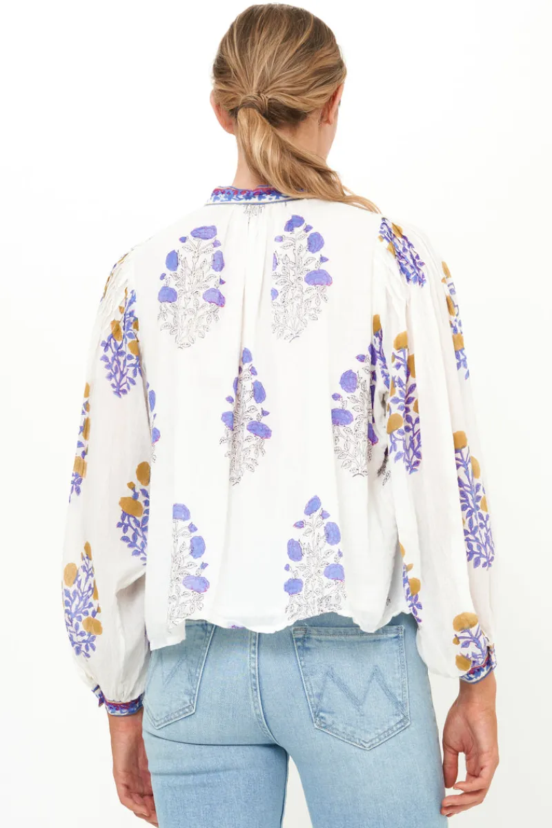 Oliphant Mandarin Pintuck Blouse- Napa Blue
