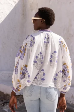 Oliphant Mandarin Pintuck Blouse- Napa Blue
