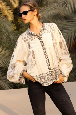 Oliphant Mandarin Pintuck Blouse- Samba Black