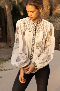 Oliphant Mandarin Pintuck Blouse- Samba Black