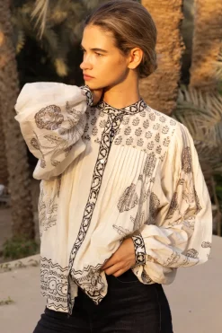 Oliphant Mandarin Pintuck Blouse- Samba Black
