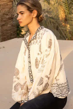 Oliphant Mandarin Pintuck Blouse- Samba Black