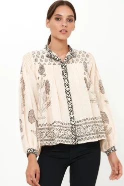 Oliphant Mandarin Pintuck Blouse- Samba Black