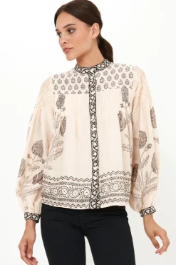 Oliphant Mandarin Pintuck Blouse- Samba Black