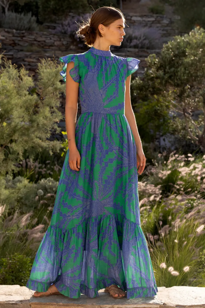 Oliphant Mock Neck Flutter Maxi- Thistle Green