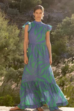 Oliphant Mock Neck Flutter Maxi- Thistle Green