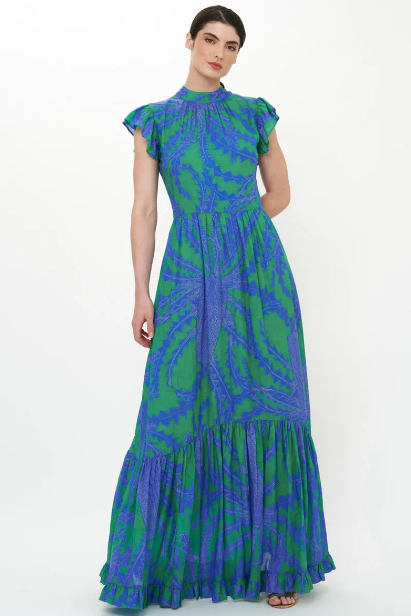 Oliphant Mock Neck Flutter Maxi- Thistle Green