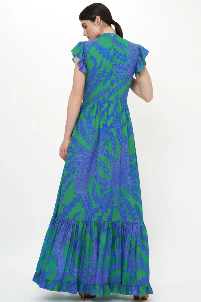 Oliphant Mock Neck Flutter Maxi- Thistle Green