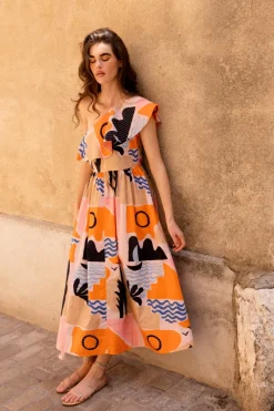 Oliphant One Shoulder Ruffle Maxi- Riviera Orange