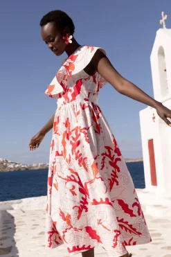 Oliphant One Shoulder Ruffle Maxi- Orchid Red