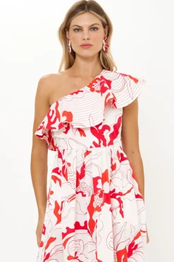 Oliphant One Shoulder Ruffle Maxi- Orchid Red