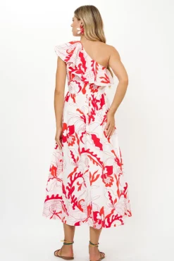 Oliphant One Shoulder Ruffle Maxi- Orchid Red