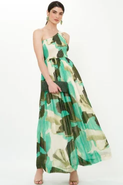 Oliphant One Shoulder Smocked Maxi- Ginkgo Green