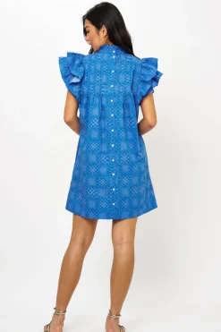 Oliphant Pintuck Ruffle Mini Dress- Matrix Blue