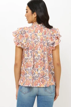 Oliphant Pintuck Ruffle Top- Montenegro Coral