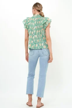 Oliphant Pintuck Ruffle Top- Mughal Green