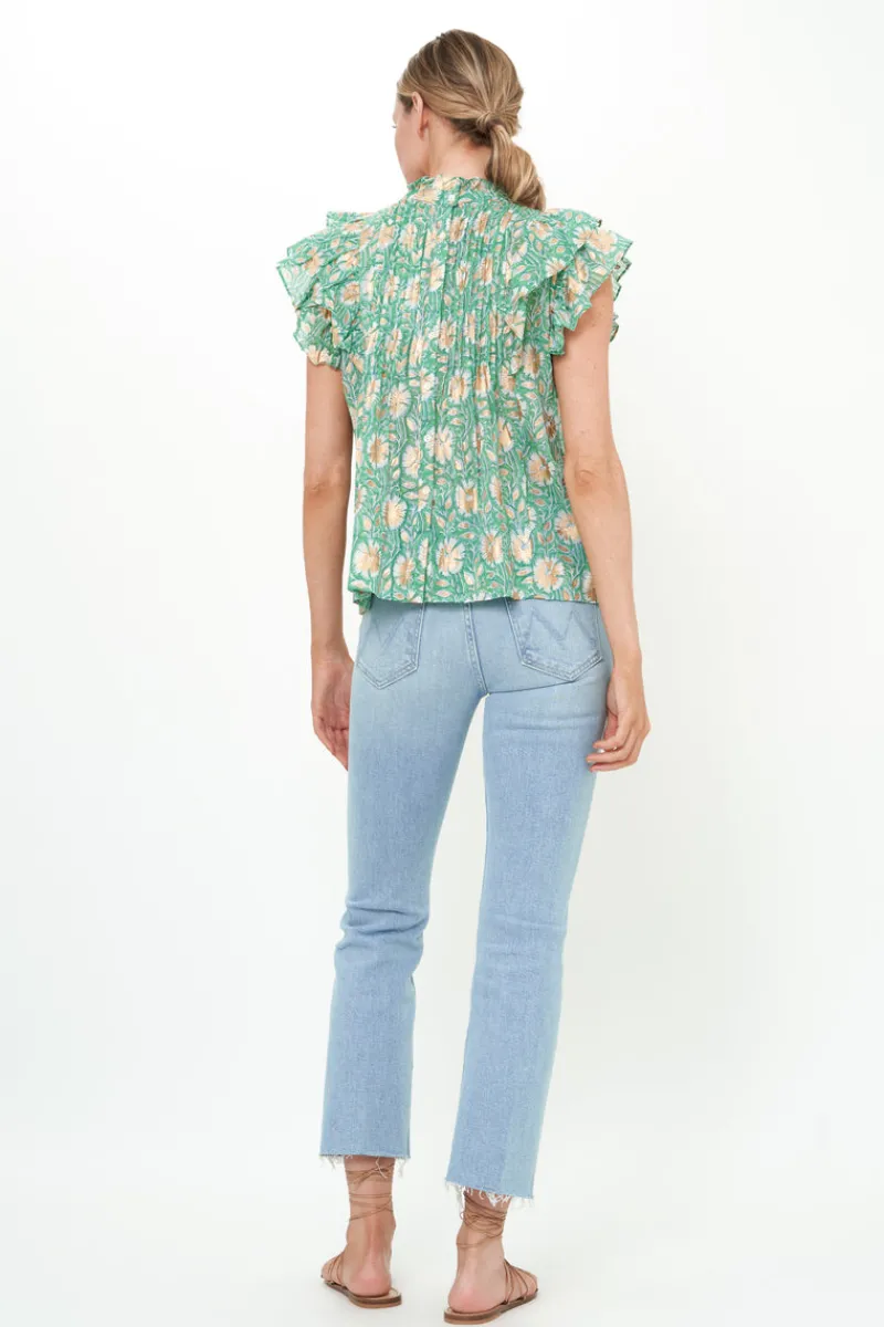 Oliphant Pintuck Ruffle Top- Mughal Green