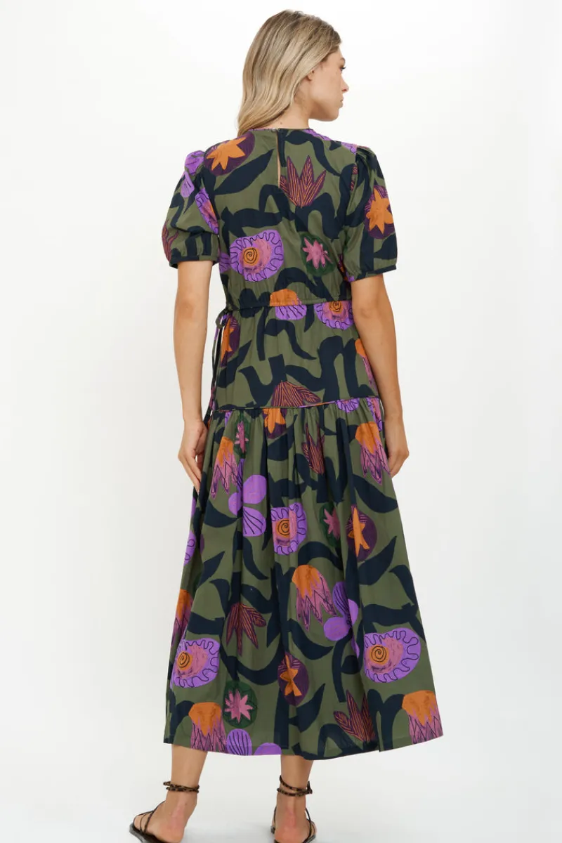 Oliphant Piped Puff Sleeve Maxi- Bergen Olive