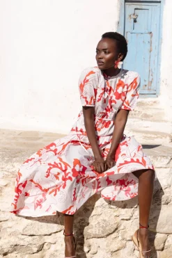Oliphant Piped Puff Sleeve Maxi- Orchid Red