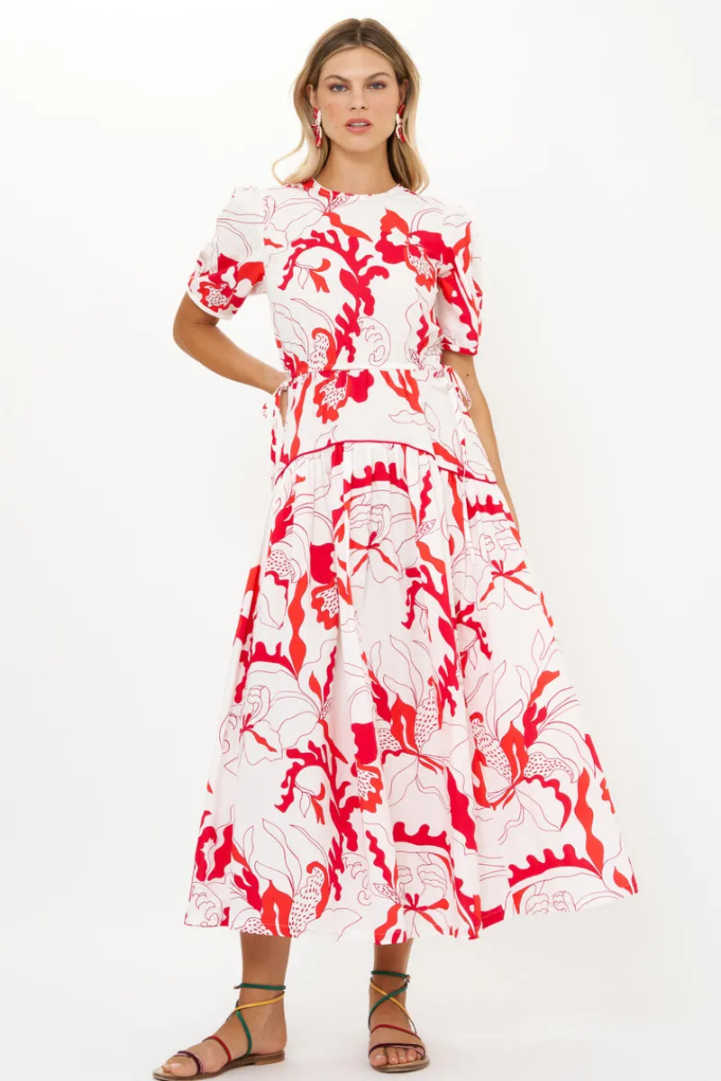 Oliphant Piped Puff Sleeve Maxi- Orchid Red
