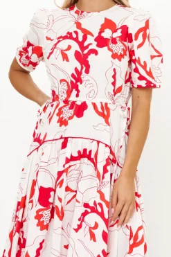 Oliphant Piped Puff Sleeve Maxi- Orchid Red
