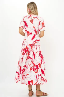 Oliphant Piped Puff Sleeve Maxi- Orchid Red