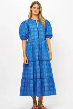Oliphant Puff Sleeve Maxi- Matrix Blue