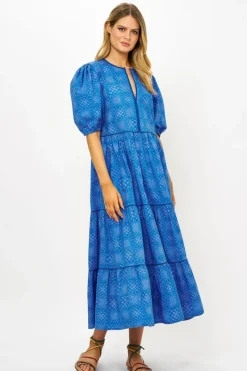 Oliphant Puff Sleeve Maxi- Matrix Blue