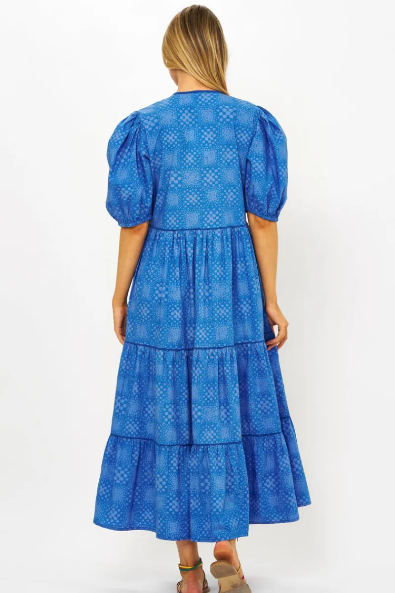 Oliphant Puff Sleeve Maxi- Matrix Blue
