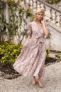 Oliphant Puff Sleeve Maxi- Montenegro Coral