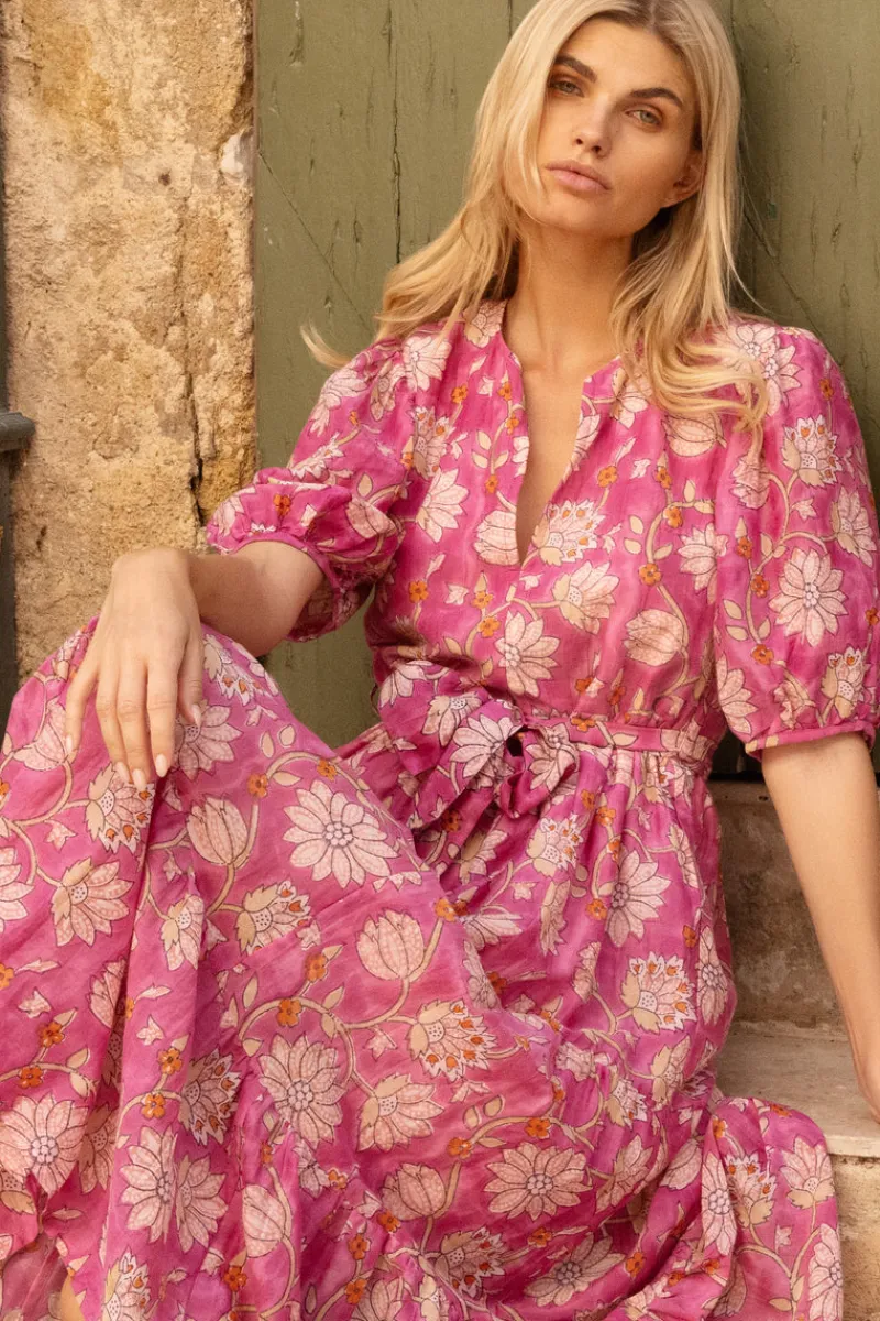 Oliphant Puff Sleeve Maxi- Presidio Magenta
