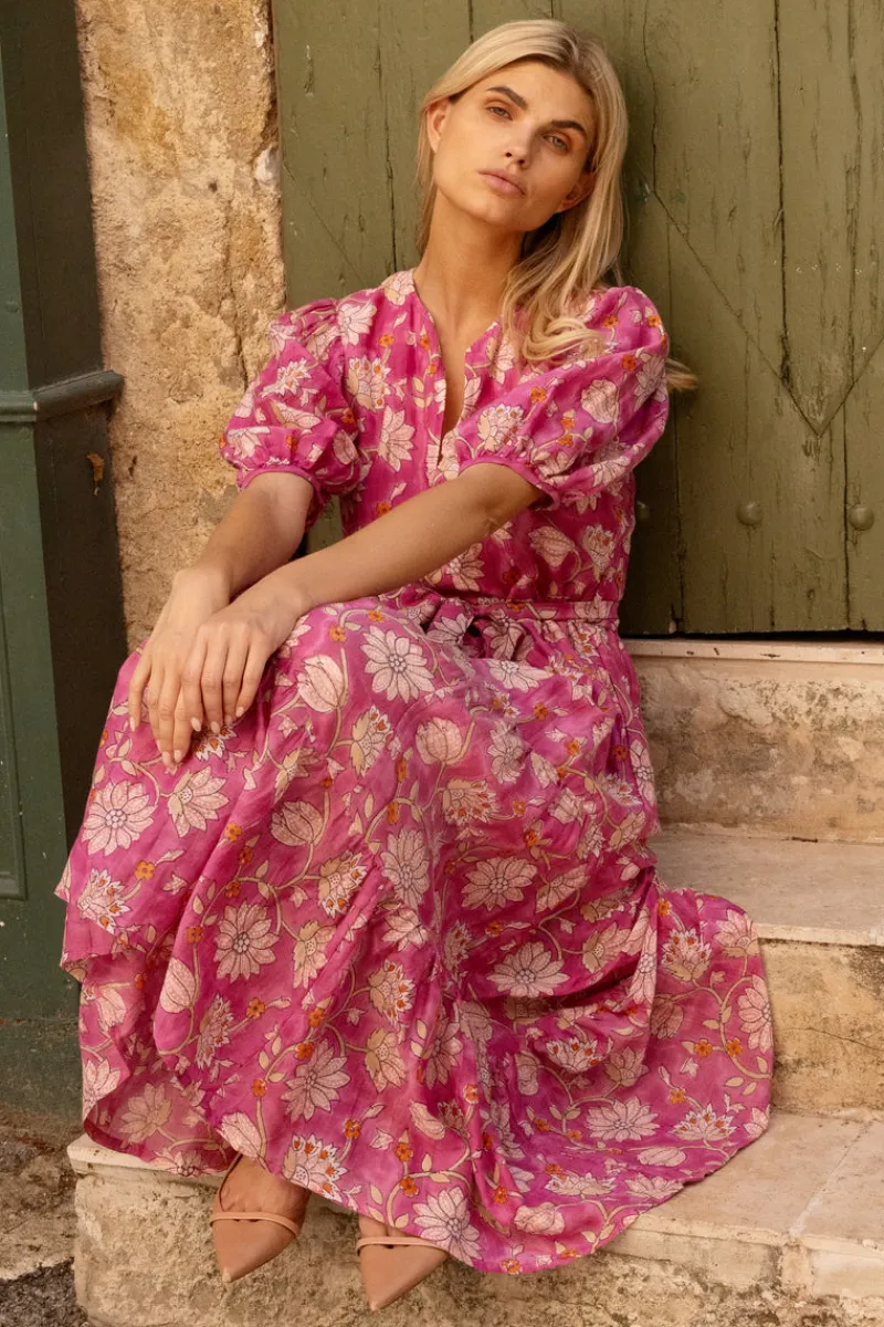 Oliphant Puff Sleeve Maxi- Presidio Magenta