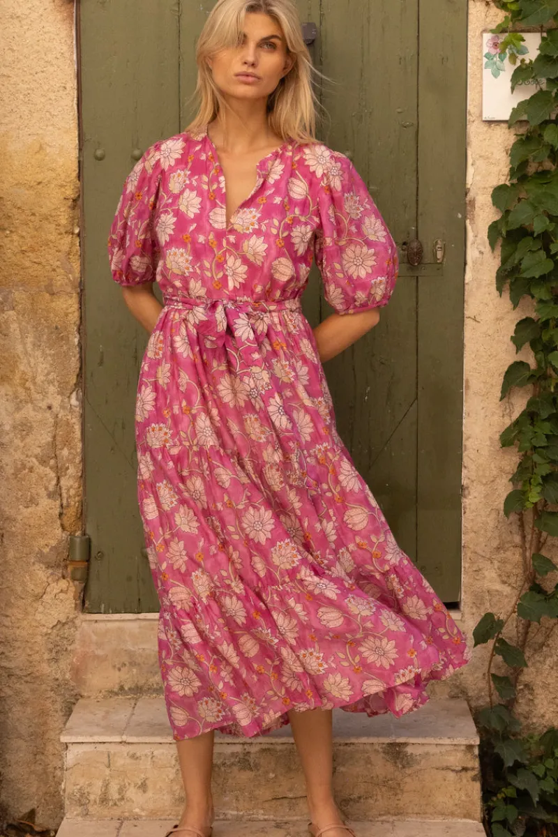 Oliphant Puff Sleeve Maxi- Presidio Magenta