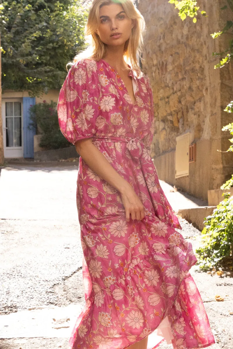 Oliphant Puff Sleeve Maxi- Presidio Magenta