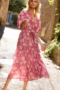 Oliphant Puff Sleeve Maxi- Presidio Magenta