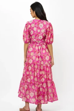 Oliphant Puff Sleeve Maxi- Presidio Magenta