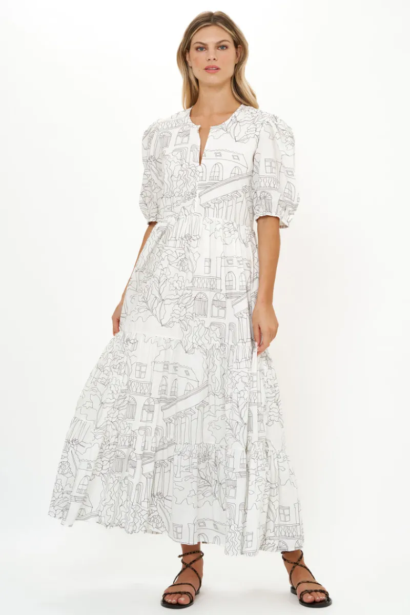 Oliphant Puff Sleeve Maxi- Roma White