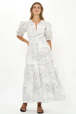 Oliphant Puff Sleeve Maxi- Roma White