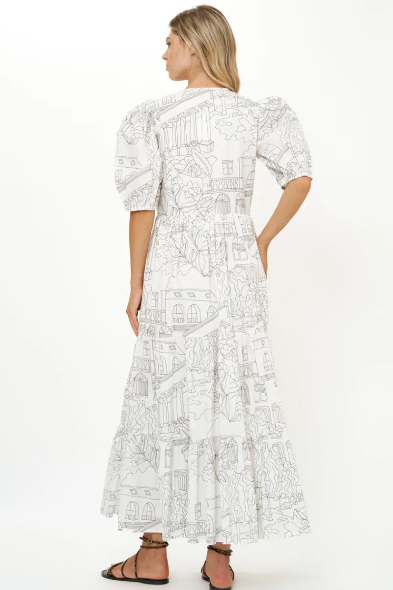 Oliphant Puff Sleeve Maxi- Roma White