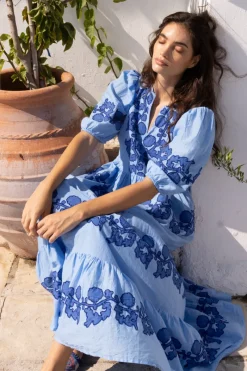 Oliphant Puff Sleeve Maxi- Tangier Blue
