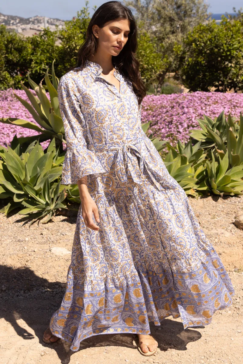 Oliphant Ruffle Collar Bell Maxi- Marseille Blue