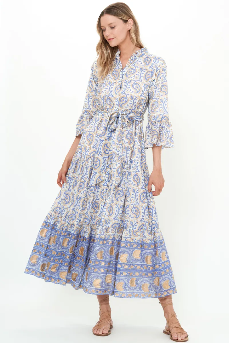 Oliphant Ruffle Collar Bell Maxi- Marseille Blue