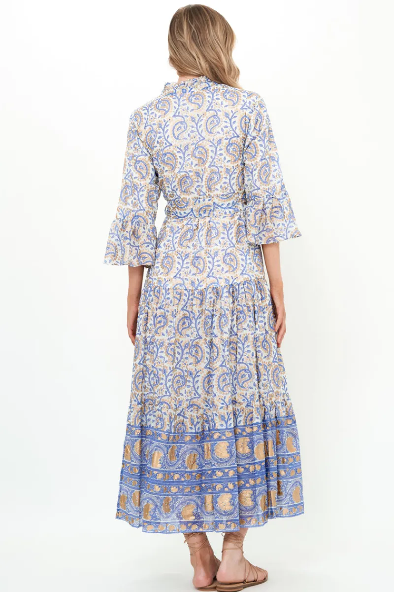 Oliphant Ruffle Collar Bell Maxi- Marseille Blue