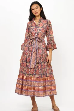 Oliphant Ruffle Collar Bell Maxi- Matera Navy